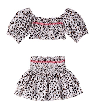 Leopard-print cotton top and skirt set | Monnalisa