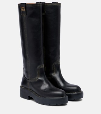 Bottes en cuir à logo | Miu Miu