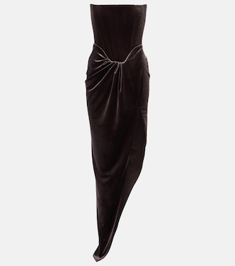 Draped asymmetric velvet bustier dress | Alex Perry