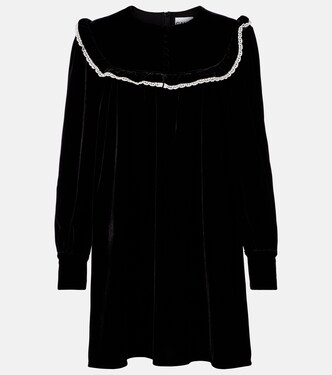 Lace-trimmed velvet minidress | Ganni