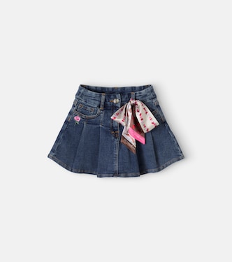 Bestickter Jeansrock mit Satin | Monnalisa