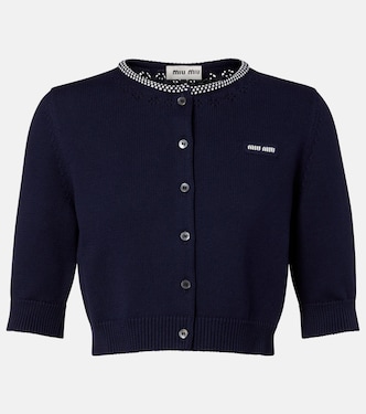 Logo cropped cotton cardigan | Miu Miu