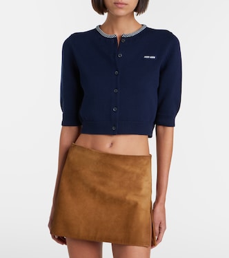 Logo cropped cotton cardigan in blue - Miu Miu | Mytheresa