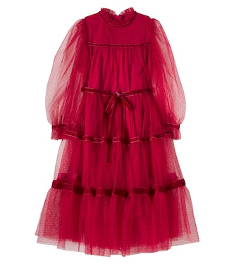 Valentina velvet-trimmed point d'esprit dress | C'era Una Volta