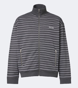 Striped oversized cotton fleece sweatshirt | Miu Miu