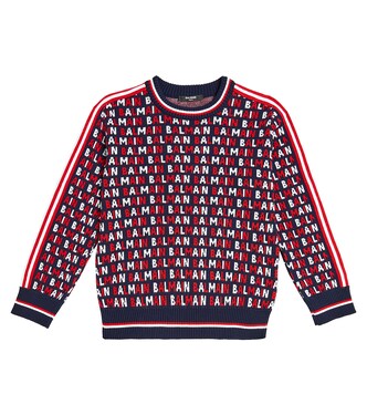 Monogram crewneck cotton sweater | Balmain Kids