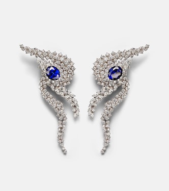 Boucles d'oreilles en or blanc 18 ct, diamants et saphirs | Yeprem