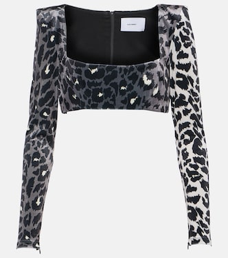 Leopard-print velvet crop top | Alex Perry