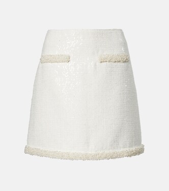 Minifalda de bouclé con perlas sintéticas | Self-Portrait