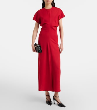 toteme a line wool cotton dress Qiara A Line Sweetheart Black Long Prom Dress with Beading Fuchsia / 4