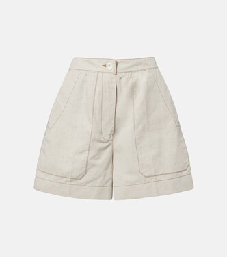 Cotton and linen chambray shorts | Prada