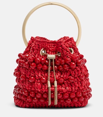 Bon Bon Small beaded raffia bucket bag | Jimmy Choo