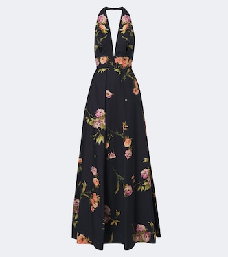 Floral pleated cotton poplin maxi dress | Elie Saab