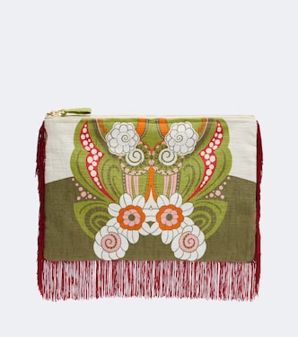 Fringed printed cotton canvas pouch | La DoubleJ