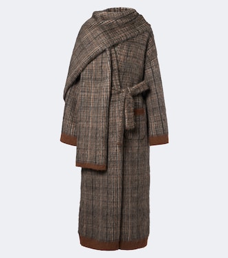 Checked scarf-detail mohair-blend wrap coat | Brunello Cucinelli