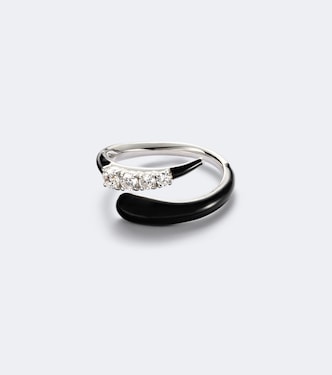 Oui 18kt white gold and enamel ring with diamonds | Nikos Koulis