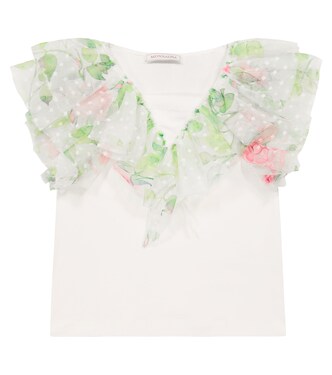 Floral tulle-trimmed T-shirt | Monnalisa
