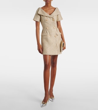 Off-shoulder boucl minidress in gold - Self Portrait | Mytheresa