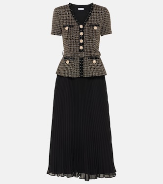 Bouclé and chiffon midi dress | Self-Portrait