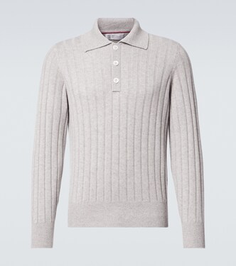Ribbed-knit cashmere polo sweater | Brunello Cucinelli
