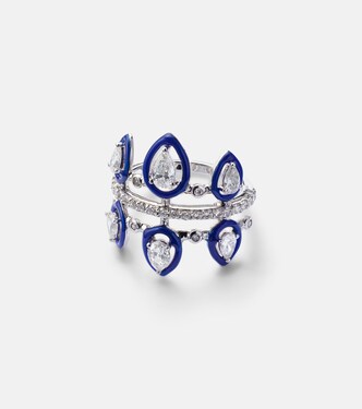 Ring Tulip aus 18kt Weißgold mit Emaille und Diamanten | Kamyen