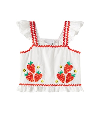 Embroidered shirred cotton and linen shirt | Stella McCartney Kids