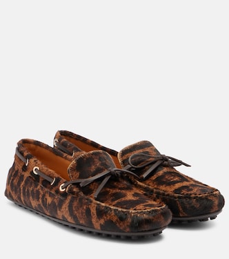 Gommino leopard-print calf hair boat shoes | Tod's