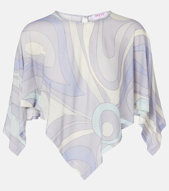 Orchidee asymmetric wool-blend crop top | Pucci