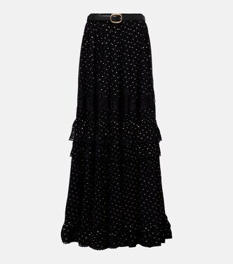 Lace-trimmed polka-dot chiffon maxi skirt | Self-Portrait