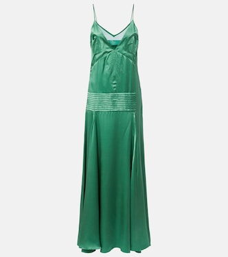 Embroidered pleated silk satin gown | Xu Zhi