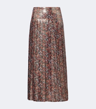 Floral pleated silk-blend lamé midi skirt | Valentino