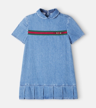 Horsebit Web Stripe denim dress | Gucci Kids