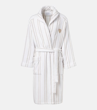 Peignoir rayé en coton à logo | Brunello Cucinelli