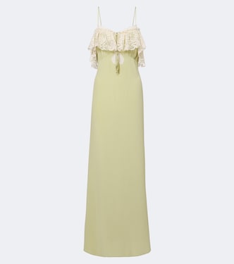 Lace-trimmed silk crêpe de chine maxi dress | Chloé