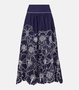 Embroidered floral cotton midi skirt | Farm Rio