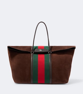 Tote Bag Web Stripe aus Veloursleder | Gucci