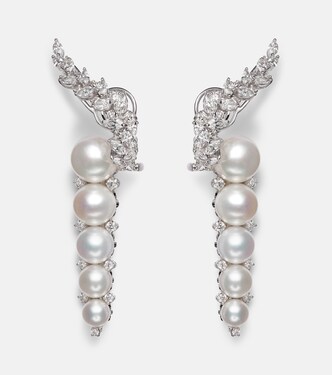 Pearlescent 18kt white gold earrings with diamonds and pearls | Yeprem