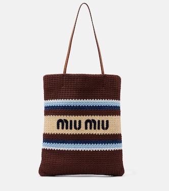 Striped raffia-effect shopper | Miu Miu