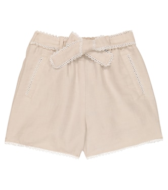 Embroidered linen and cotton shorts | Chloé Kids