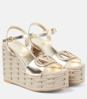 VLogo cutout metallic leather espadrille wedges | Valentino Garavani