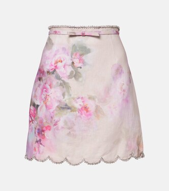 Crush floral linen miniskirt | Zimmermann