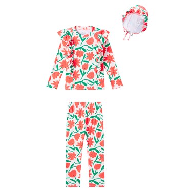 Floral ruffled swimsuit and cap set | Jellymallow