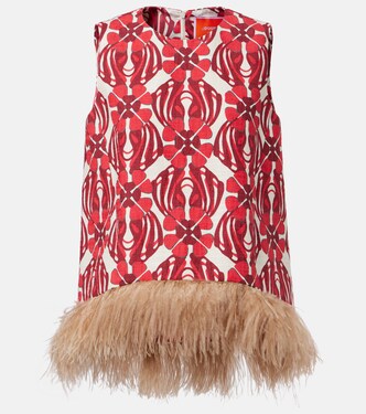 La Scala feather-trimmed cotton top | La DoubleJ