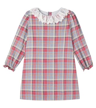 Checked lace-trimmed cotton dress | Bonpoint