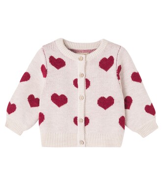 Baby Hearts jacquard wool cardigan | Wheat