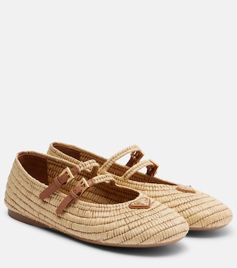 Crochet raffia-effect Mary Jane flats | Prada