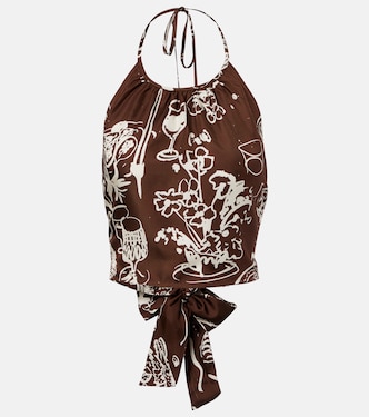 Bello printed halterneck silk crop top | Asceno