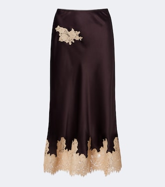 Elowen lace-trimmed silk satin midi skirt | Dôen