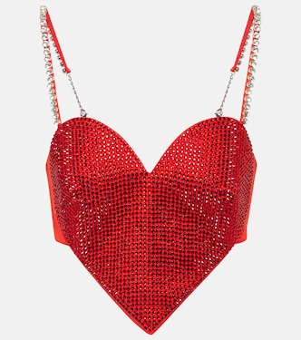 Cropped-Top aus Wolle mit Kristallen | Area