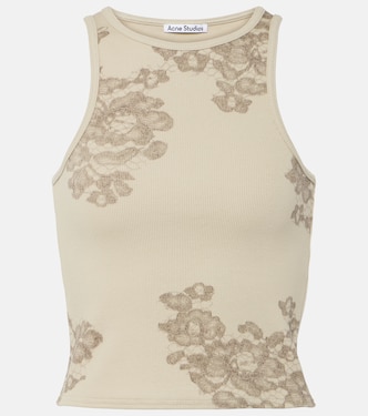 Printed ribbed-knit cotton-blend tank top | Acne Studios